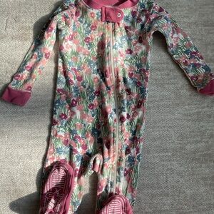 Burt's Bees Baby Pink and Green Floral Footie